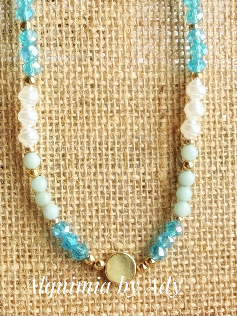 Baroque pearl Light Blue aquamarine and Gold Beaded Women's Necklace - Picture 5 of 5
